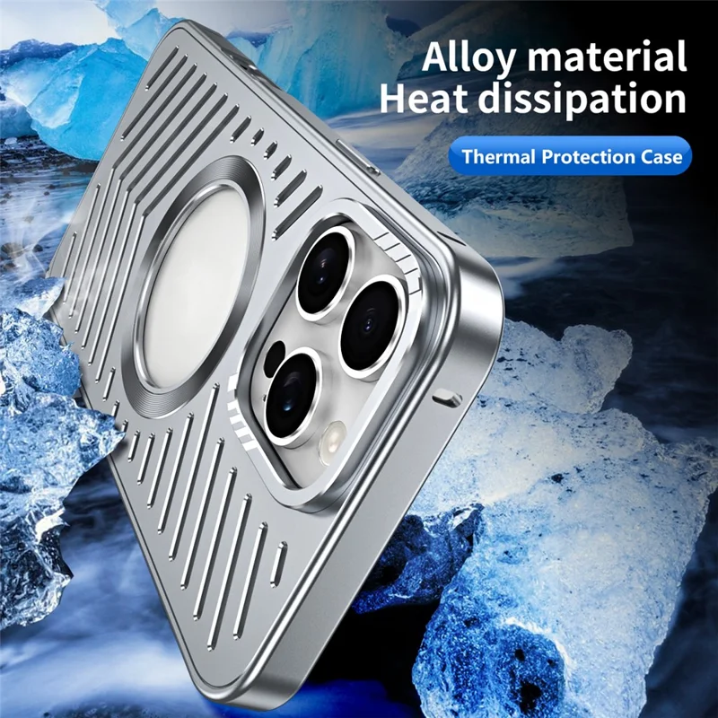 For iPhone 16 Pro Max Case Heat Dissipation Hollow Aluminium Alloy Phone Cover - Grey