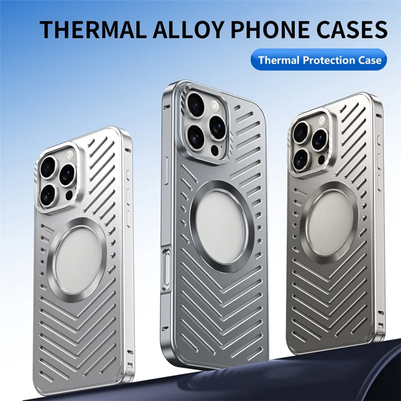 For iPhone 16 Pro Max Case Heat Dissipation Hollow Aluminium Alloy Phone Cover - Grey