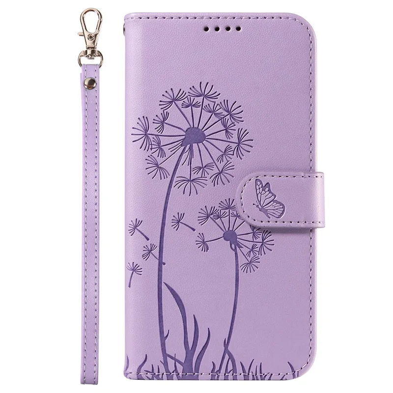 Leer hoesje voor Motorola Moto G54 5G met portemonnee en telefoonhoesje met paarse paardenbloemprint