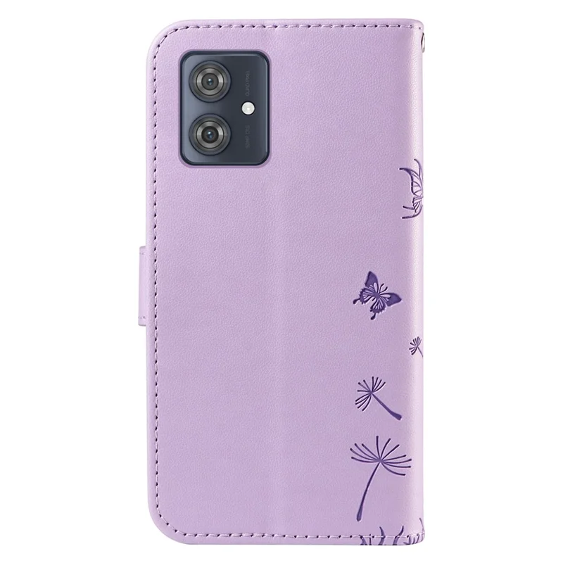 Leer hoesje voor Motorola Moto G54 5G met portemonnee en telefoonhoesje met paarse paardenbloemprint