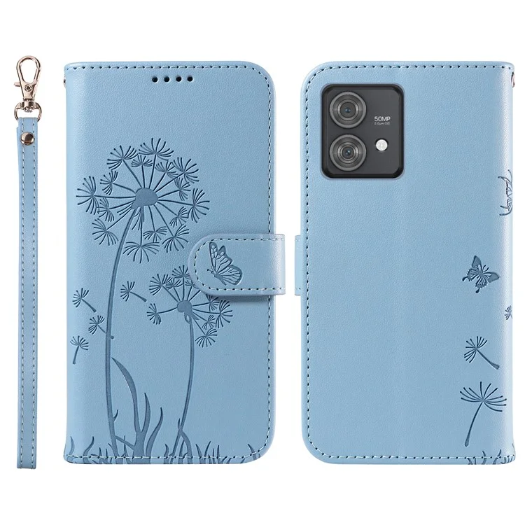 For Motorola Edge 40 Neo 5G Leather Case Wallet Phone Cover Dandelion Imprint - Sky Blue