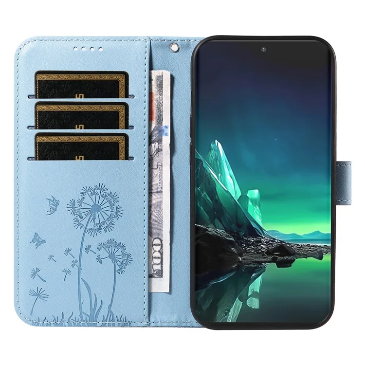 For Motorola Edge 40 Neo 5G Leather Case Wallet Phone Cover Dandelion Imprint - Sky Blue