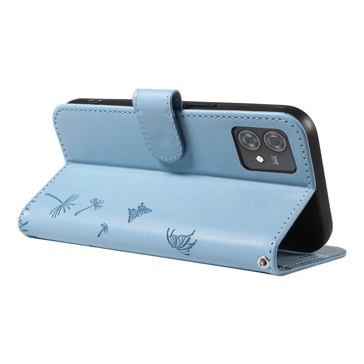 For Motorola Edge 40 Neo 5G Leather Case Wallet Phone Cover Dandelion Imprint - Sky Blue