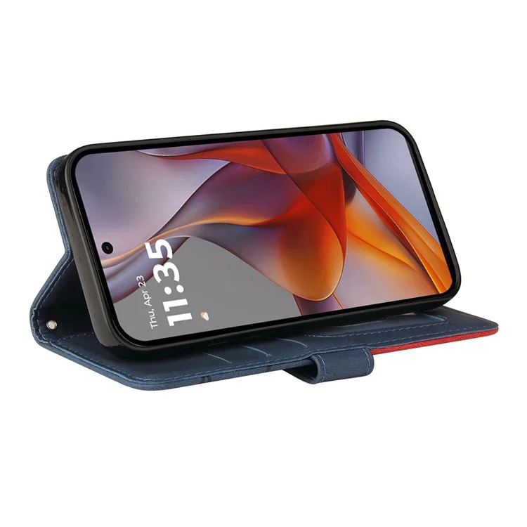 Para Motorola Moto G75 5G Estuche Combinación de colores Cubierta de teléfono de cuero Billetera Soporte - Azul