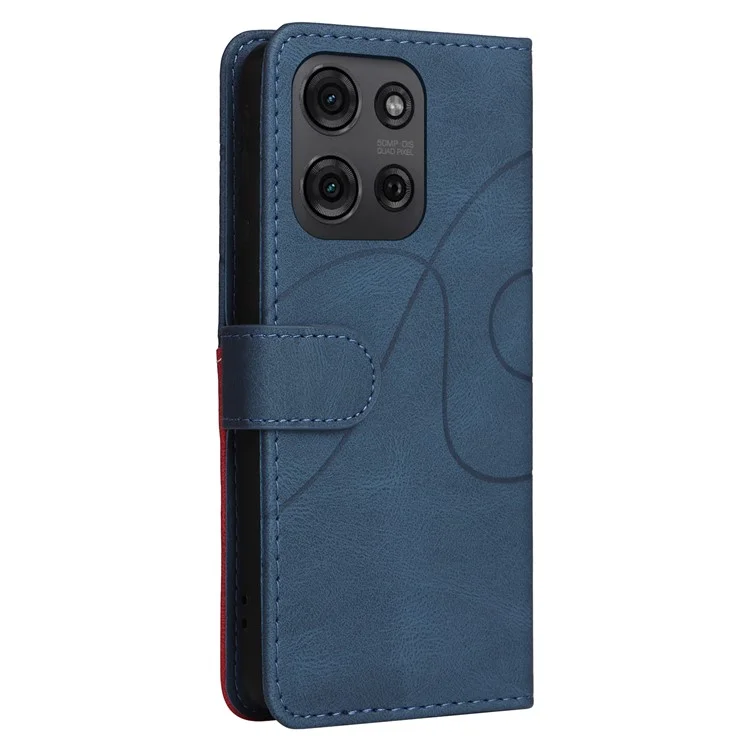 Para Motorola Moto G75 5G Estuche Combinación de colores Cubierta de teléfono de cuero Billetera Soporte - Azul