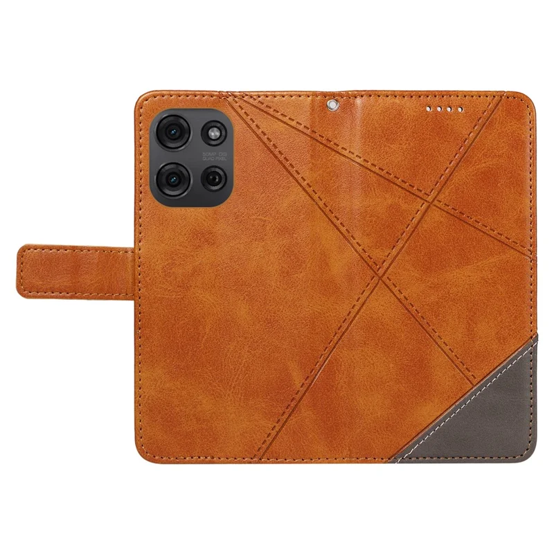 Étui en cuir avec motif géométrique et sangle pour poignet pour Motorola Moto G75 5G - Marron