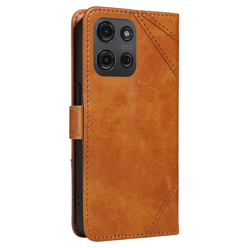 Étui en cuir avec motif géométrique et sangle pour poignet pour Motorola Moto G75 5G - Marron