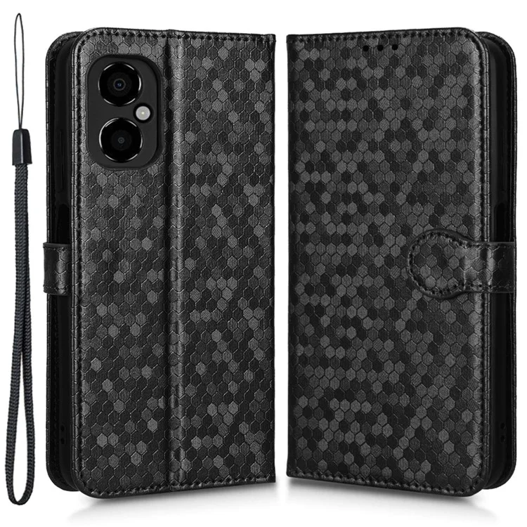 Per Xiaomi Poco M4 5G Wallet Feature PU Coperchio Petta Pot Pot Motore in Magnetica Chiusa Magnetica Stoche Schoch Austro Schock TPU Custodia Con Cinturino - Nero