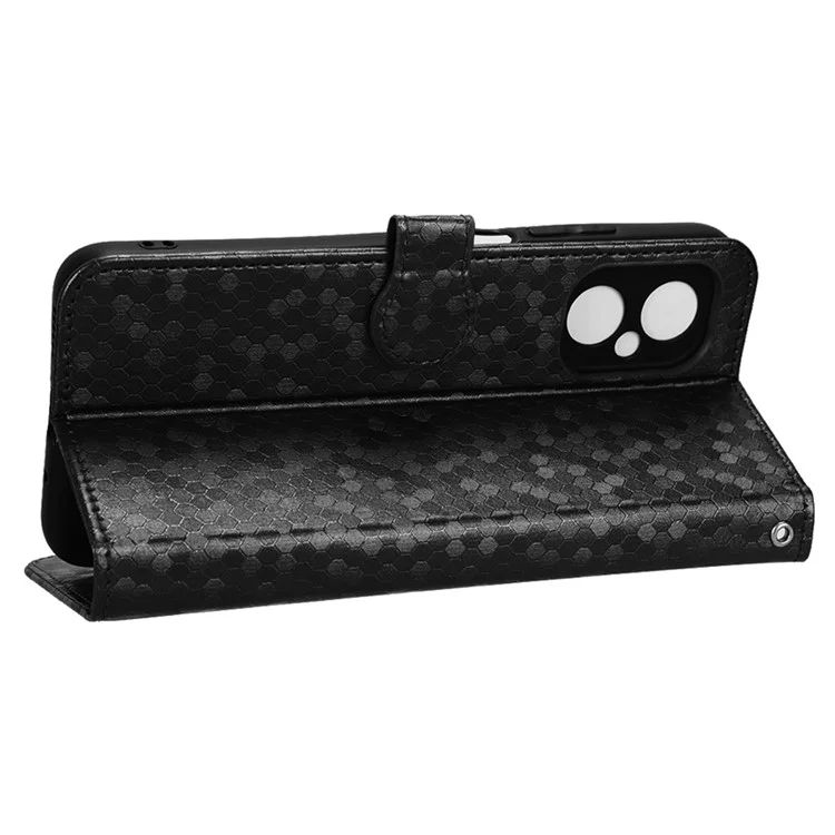 Per Xiaomi Poco M4 5G Wallet Feature PU Coperchio Petta Pot Pot Motore in Magnetica Chiusa Magnetica Stoche Schoch Austro Schock TPU Custodia Con Cinturino - Nero