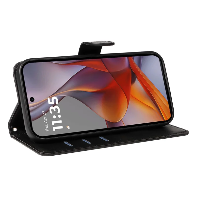 For Motorola Moto G75 5G Case Flip Wallet T-Shape Lines Leather Phone Cover - Black