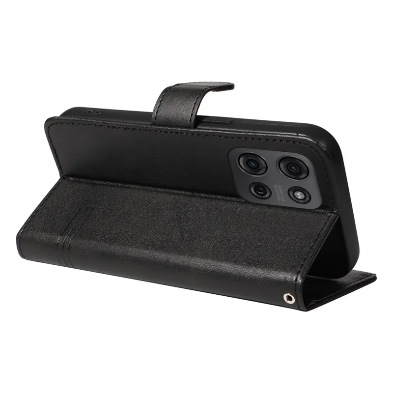 For Motorola Moto G75 5G Case Flip Wallet T-Shape Lines Leather Phone Cover - Black