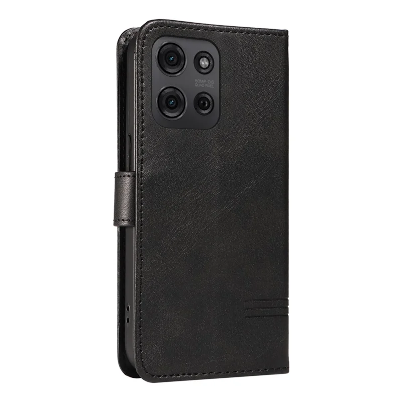For Motorola Moto G75 5G Case Flip Wallet T-Shape Lines Leather Phone Cover - Black