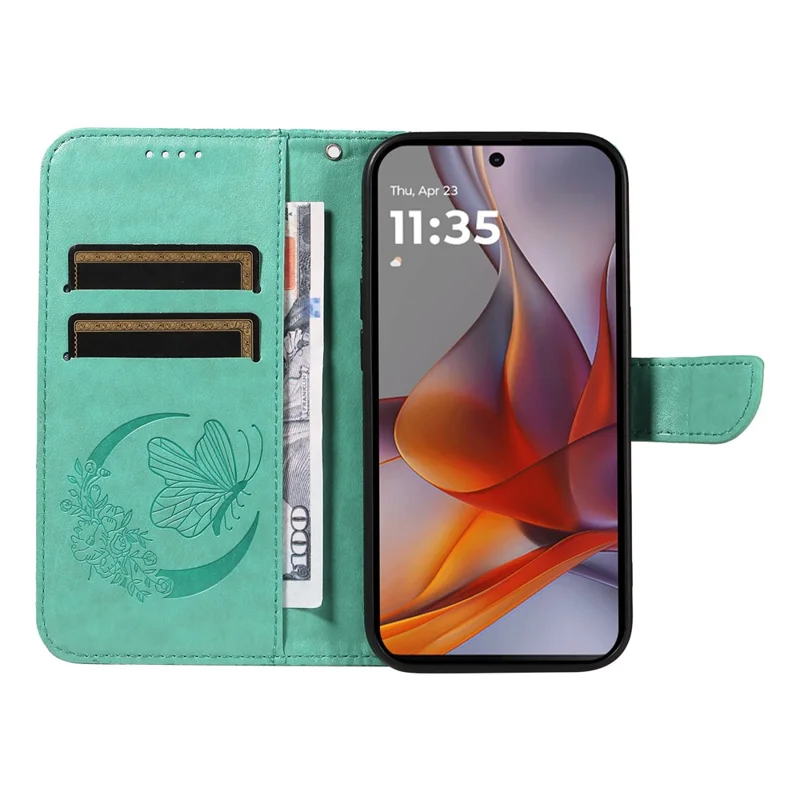 For Motorola Moto G75 5G Case Butterfly Pattern Leather Wallet Flip Phone Cover - Green