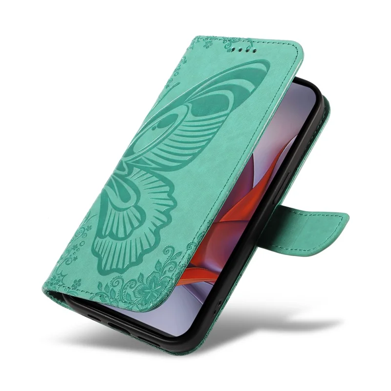 For Motorola Moto G75 5G Case Butterfly Pattern Leather Wallet Flip Phone Cover - Green
