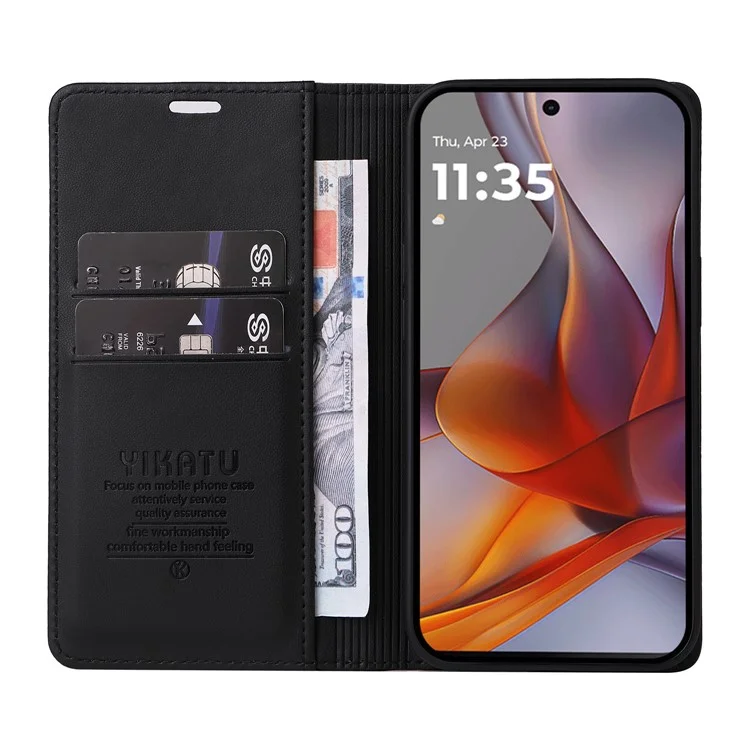Funda para Motorola Moto G75 5G YIKATU YK-001, de piel con cierre magnético resistente - Negro