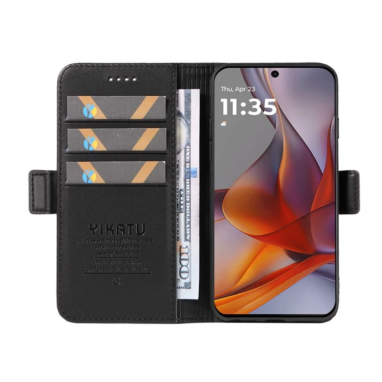 YIKATU YK-003 Custodia per Motorola Moto G75 5G Portafoglio Stand in Pelle Cover Laterale con Fibbia - Nero