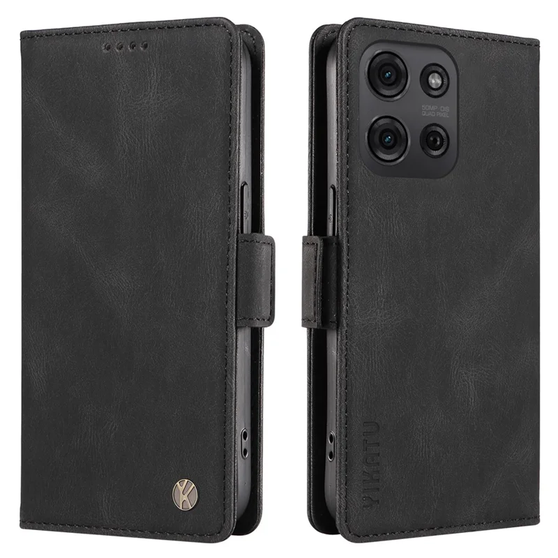 Housse de téléphone en cuir PU YIKATU YK-005 pour Motorola Moto G75 5G, avec sensation de toucher - Noir