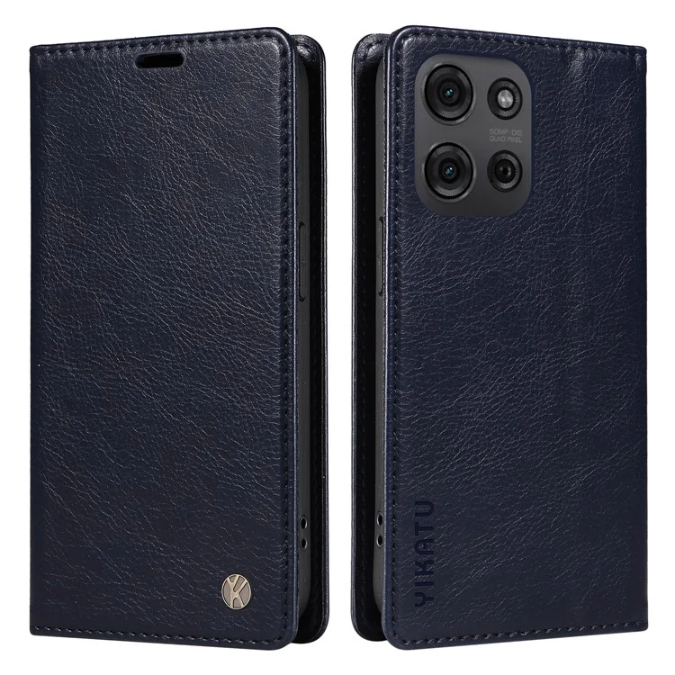YIKATU YK-006 Magnetverschluss Leder Handyhülle mit Litchi-Textur für Motorola Moto G75 5G - Marineblau
