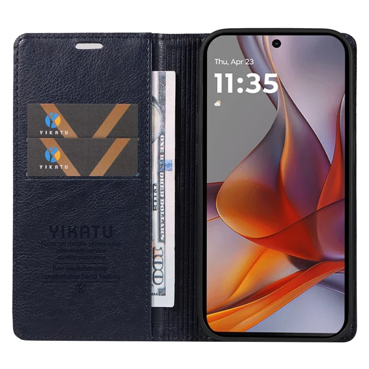 YIKATU YK-006 Magnetverschluss Leder Handyhülle mit Litchi-Textur für Motorola Moto G75 5G - Marineblau