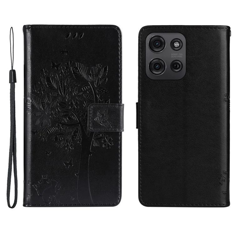 Für Motorola Moto G75 5G Hülle Katzenbaum-Muster Flip-Leder-Handyhülle - Schwarz