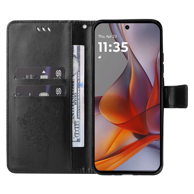 Für Motorola Moto G75 5G Hülle Katzenbaum-Muster Flip-Leder-Handyhülle - Schwarz