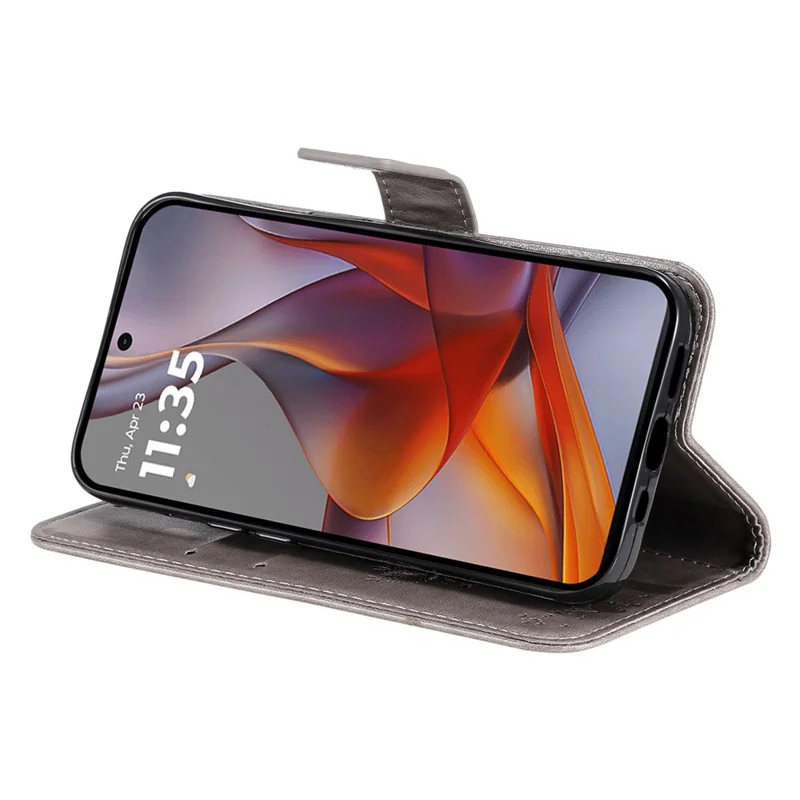 För Motorola Moto G75 5G mobilskal med ställfunktion, mönster av katt och träd, läderskal med plånbok - Grå