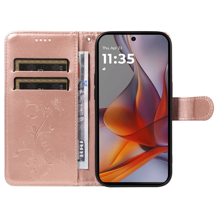 Étui portefeuille en cuir PU motif floral pour Motorola Moto G75 5G - Or rose