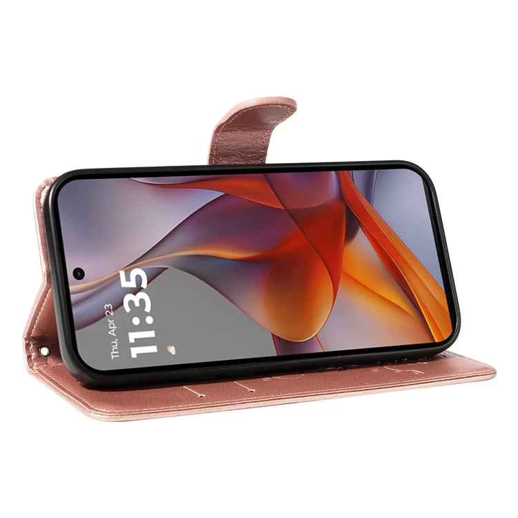 Étui portefeuille en cuir PU motif floral pour Motorola Moto G75 5G - Or rose