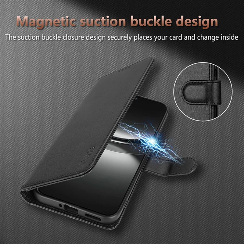 AZNS For Honor Magic7 5G Case PU Leather Wallet Phone Cover - Black