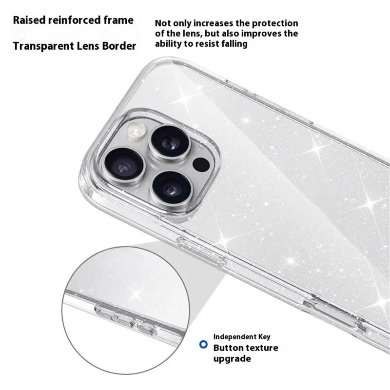 For iPhone 16 Pro Max Case Glitter TPU Ultra Slim Shockproof Protective Cover - Transparent