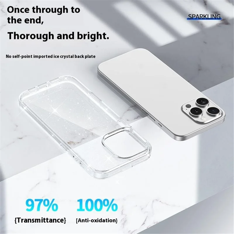 For iPhone 16 Pro Max Case Glitter TPU Ultra Slim Shockproof Protective Cover - Transparent