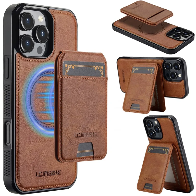 LC.IMEEKE L3 For iPhone 16 Pro Max Magnetic Case Detachable Card Holder Leather+TPU Mobile Cover - Brown