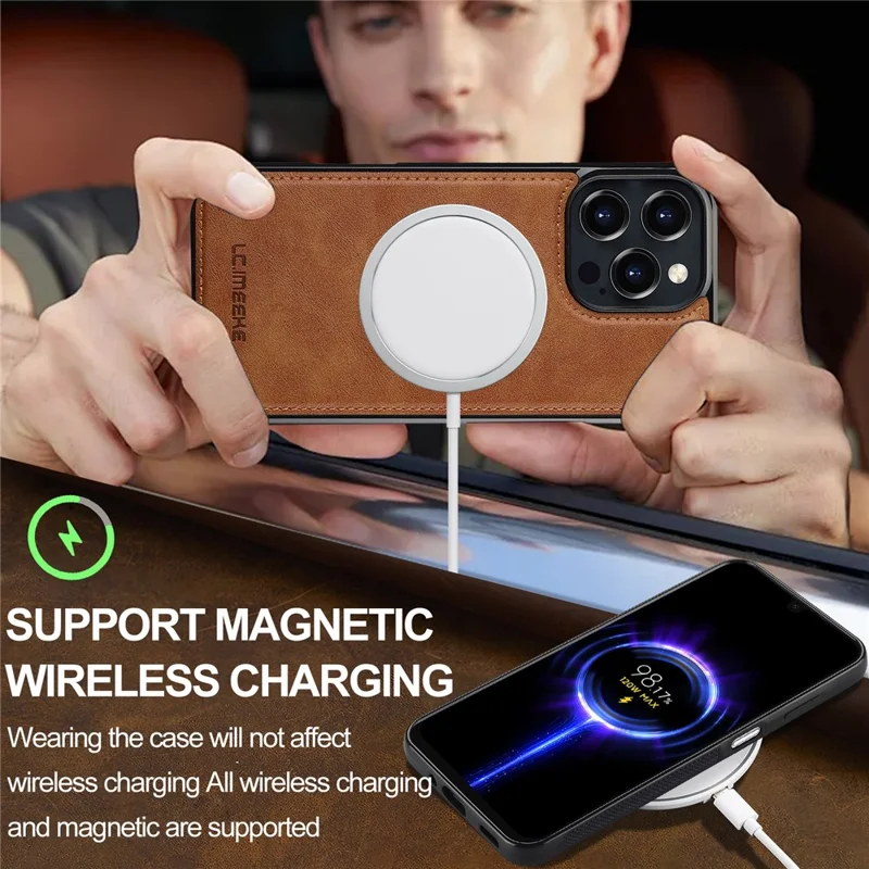 LC.IMEEKE L3 For iPhone 16 Pro Max Magnetic Case Detachable Card Holder Leather+TPU Mobile Cover - Brown
