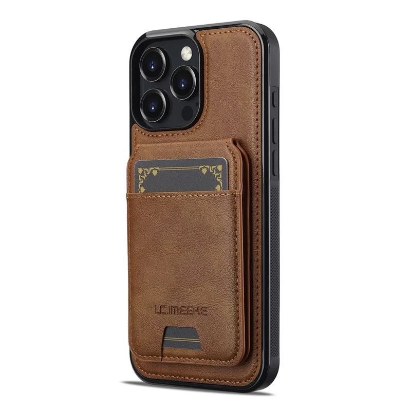 LC.IMEEKE L3 For iPhone 16 Pro Max Magnetic Case Detachable Card Holder Leather+TPU Mobile Cover - Brown