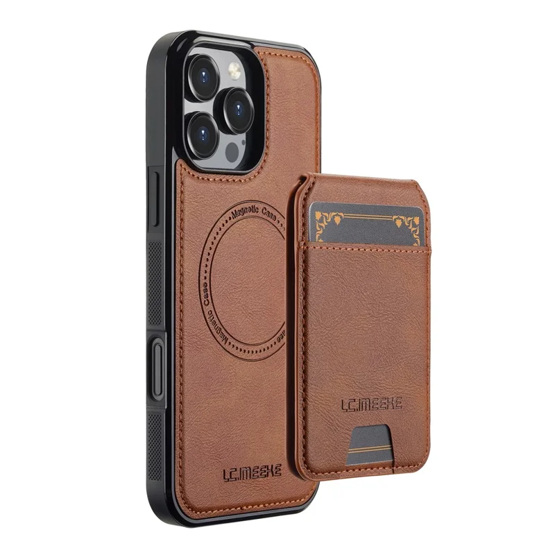 LC.IMEEKE L3 For iPhone 16 Pro Max Magnetic Case Detachable Card Holder Leather+TPU Mobile Cover - Brown