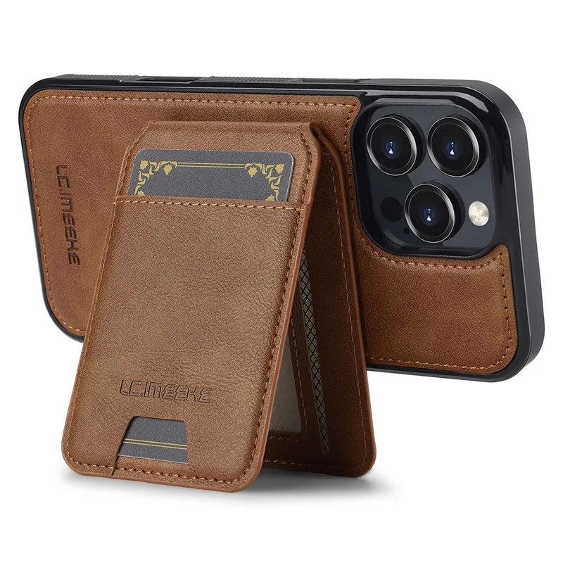 LC.IMEEKE L3 For iPhone 16 Pro Max Magnetic Case Detachable Card Holder Leather+TPU Mobile Cover - Brown