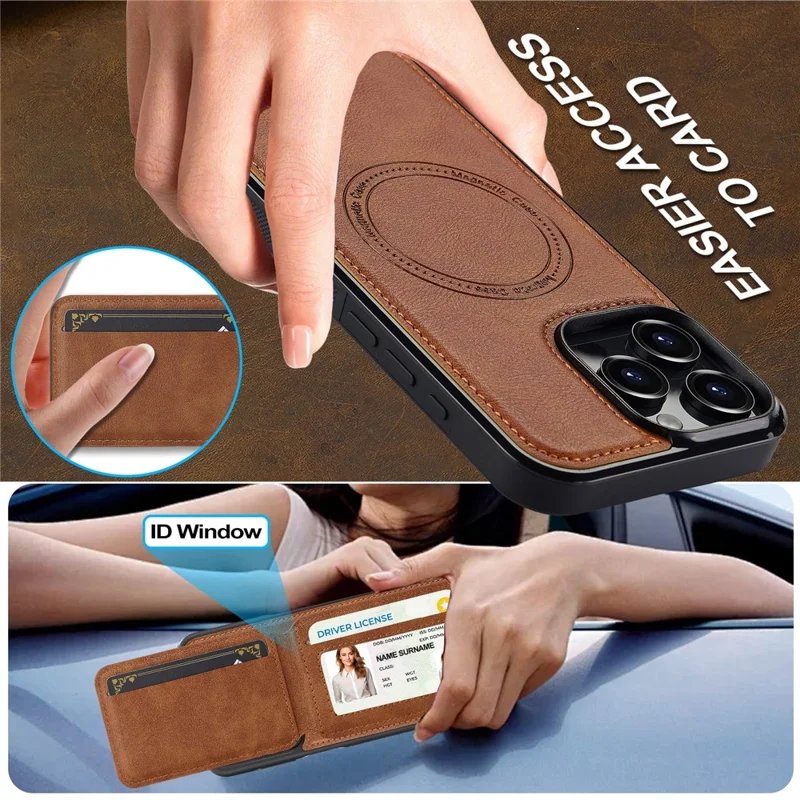 LC.IMEEKE L3 For iPhone 16 Pro Max Magnetic Case Detachable Card Holder Leather+TPU Mobile Cover - Brown