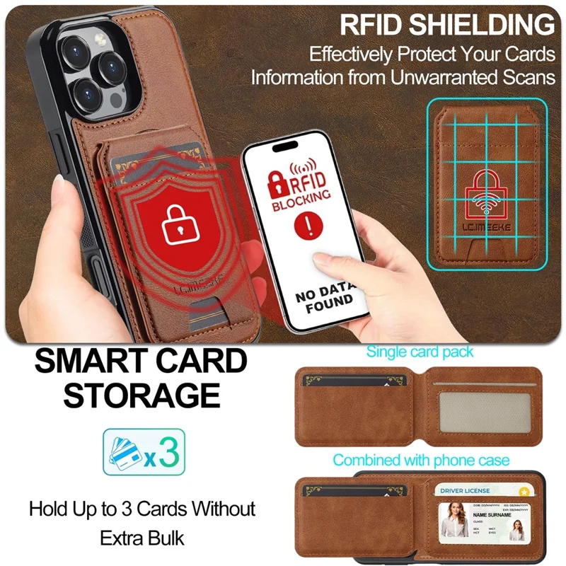 LC.IMEEKE L3 For iPhone 16 Pro Max Magnetic Case Detachable Card Holder Leather+TPU Mobile Cover - Brown