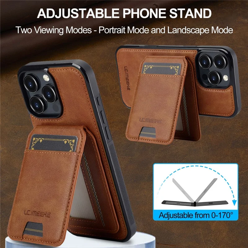 LC.IMEEKE L3 For iPhone 16 Pro Max Magnetic Case Detachable Card Holder Leather+TPU Mobile Cover - Brown