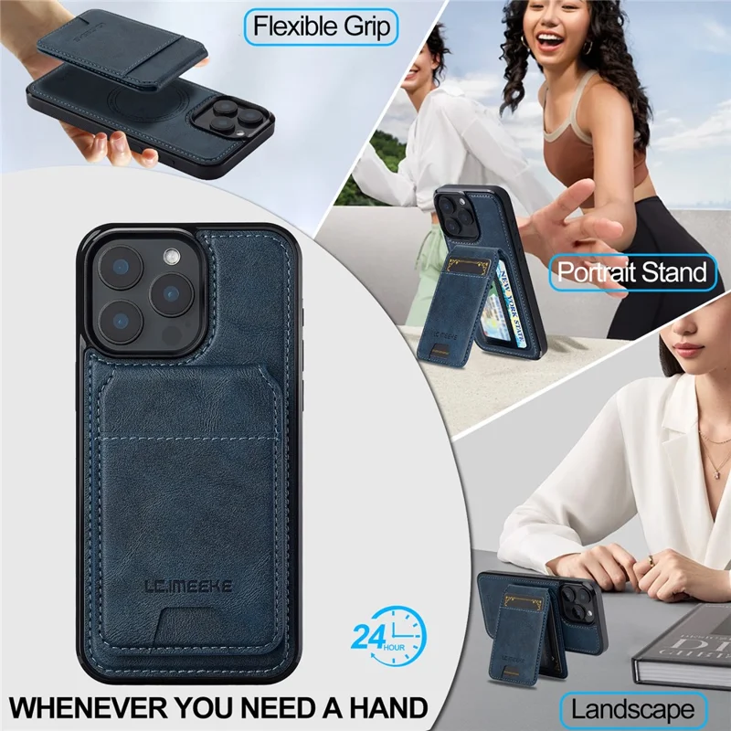 LC.IMEEKE L3 For iPhone 15 Pro Magnetic Case Detachable Card Holder Leather+TPU Mobile Cover - Blue