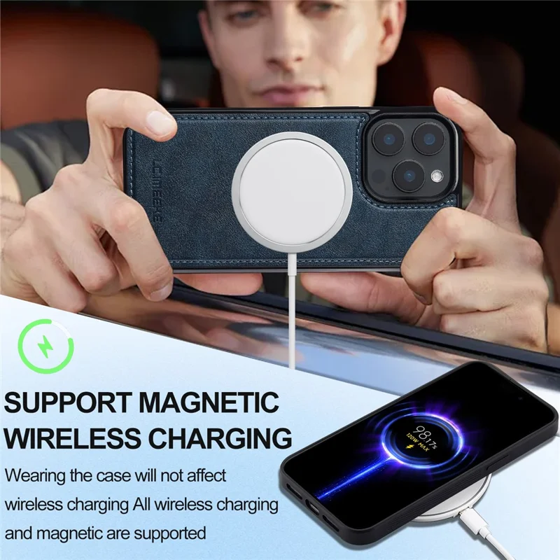 LC.IMEEKE L3 For iPhone 15 Pro Magnetic Case Detachable Card Holder Leather+TPU Mobile Cover - Blue