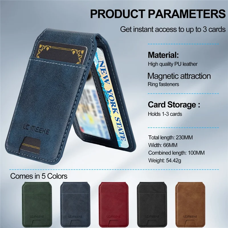 LC.IMEEKE L3 For iPhone 15 Pro Magnetic Case Detachable Card Holder Leather+TPU Mobile Cover - Blue