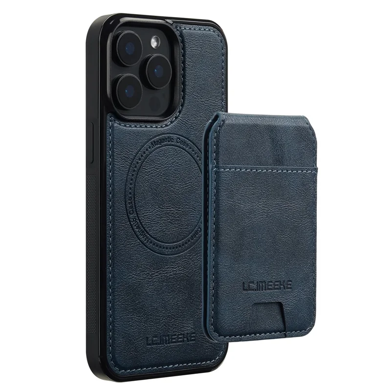 LC.IMEEKE L3 For iPhone 15 Pro Magnetic Case Detachable Card Holder Leather+TPU Mobile Cover - Blue