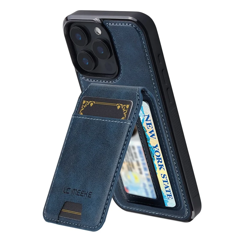 LC.IMEEKE L3 For iPhone 15 Pro Magnetic Case Detachable Card Holder Leather+TPU Mobile Cover - Blue