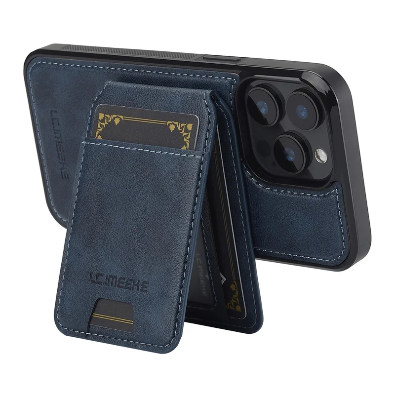 LC.IMEEKE L3 For iPhone 15 Pro Magnetic Case Detachable Card Holder Leather+TPU Mobile Cover - Blue