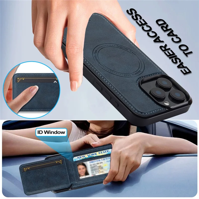 LC.IMEEKE L3 For iPhone 15 Pro Magnetic Case Detachable Card Holder Leather+TPU Mobile Cover - Blue