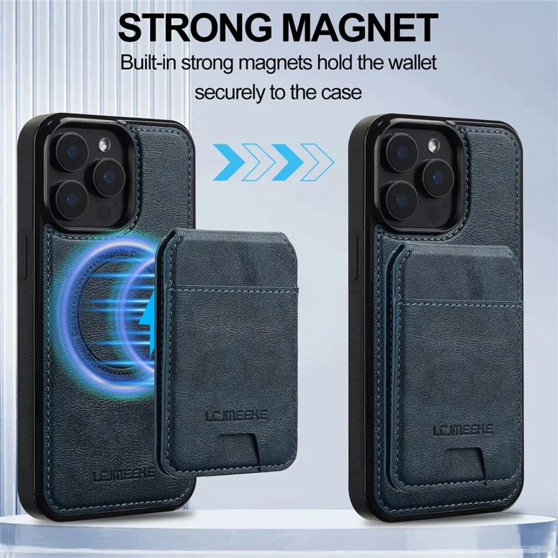 LC.IMEEKE L3 For iPhone 15 Pro Magnetic Case Detachable Card Holder Leather+TPU Mobile Cover - Blue