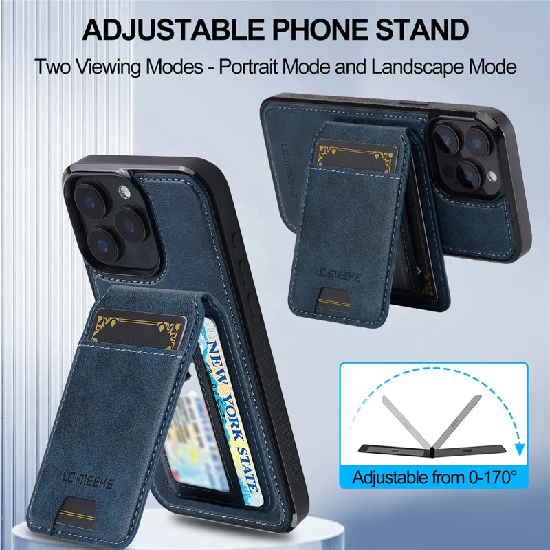 LC.IMEEKE L3 For iPhone 15 Pro Magnetic Case Detachable Card Holder Leather+TPU Mobile Cover - Blue