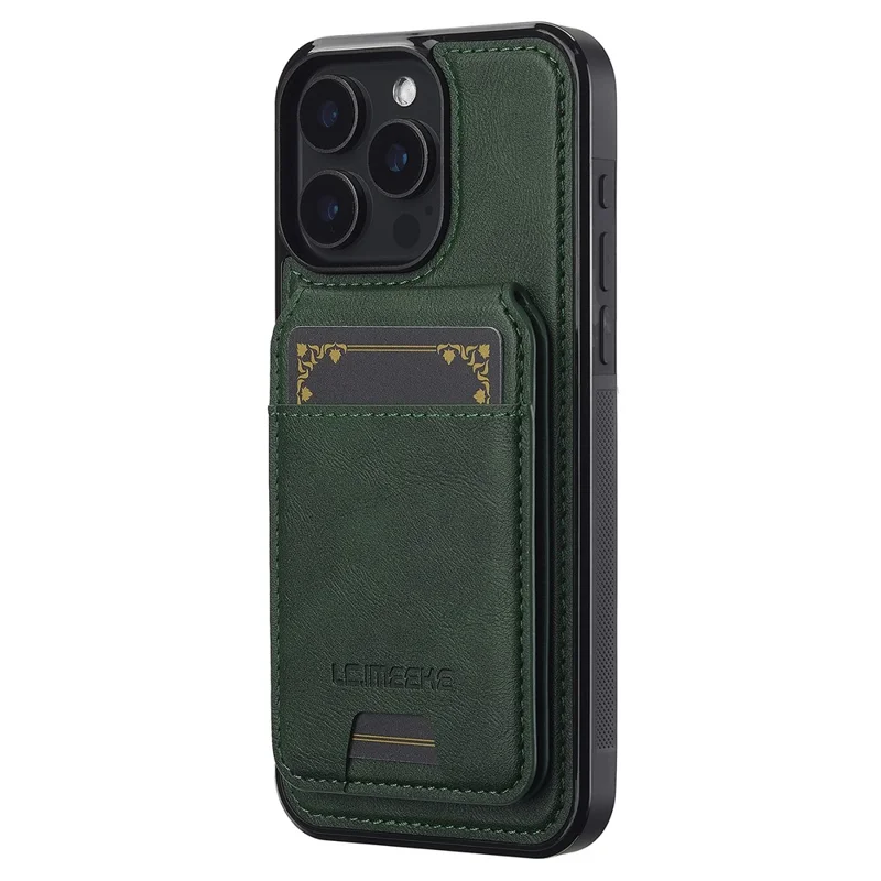 LC.IMEEKE L3 For iPhone 15 Pro Max Magnetic Case Detachable Card Holder Leather+TPU Mobile Cover - Green