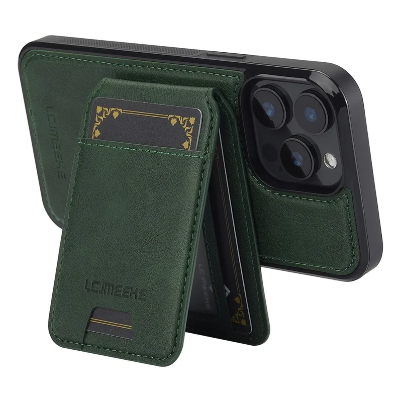 LC.IMEEKE L3 For iPhone 15 Pro Max Magnetic Case Detachable Card Holder Leather+TPU Mobile Cover - Green